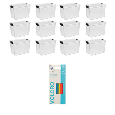 Sterilite 30 Quart Ultra Clear Plastic Storage Container (12 Pack) + Ties - VMInnovations