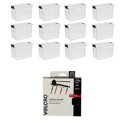Sterilite 30 Quart Storage Box (12 Pack) Bundled with VELCRO® Brand Adhesive - VMInnovations