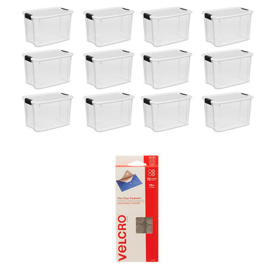 Sterilite 30 Qt Storage Box (12 Pack) with VELCRO Brand Coin Fasteners (75 Pack) - VMInnovations
