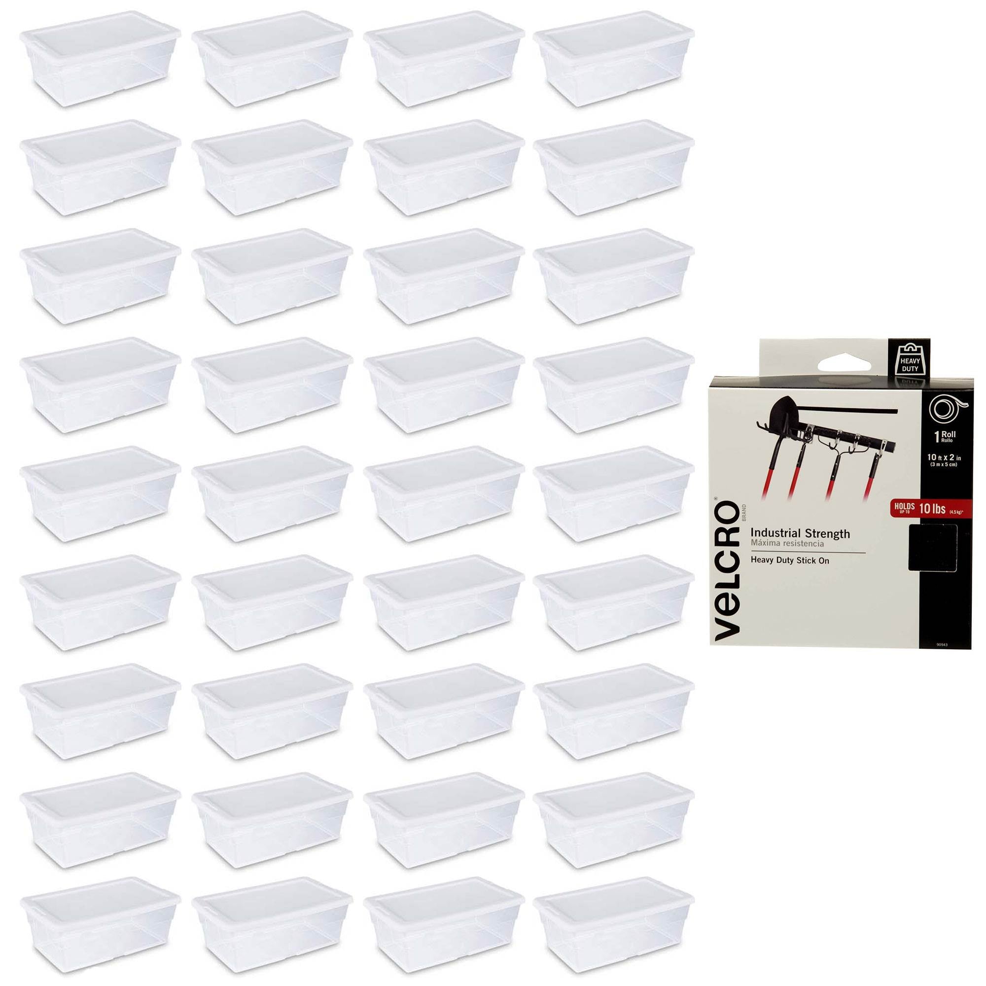 Sterilite 6 Qt. Plastic Storage Container Tote (36 Pack) + Velcro Adhesive