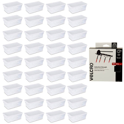 Sterilite 6 Qt. Plastic Storage Container Tote (36 Pack) + Velcro Adhesive