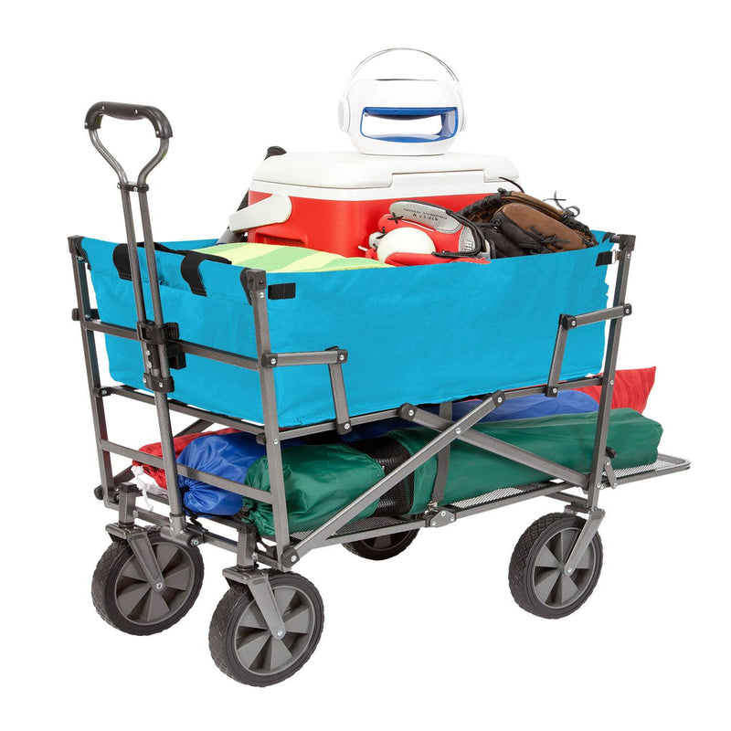 Mac Sports Double-Decker Collapsible Yard Cart Wagon, Blue (Open Box)