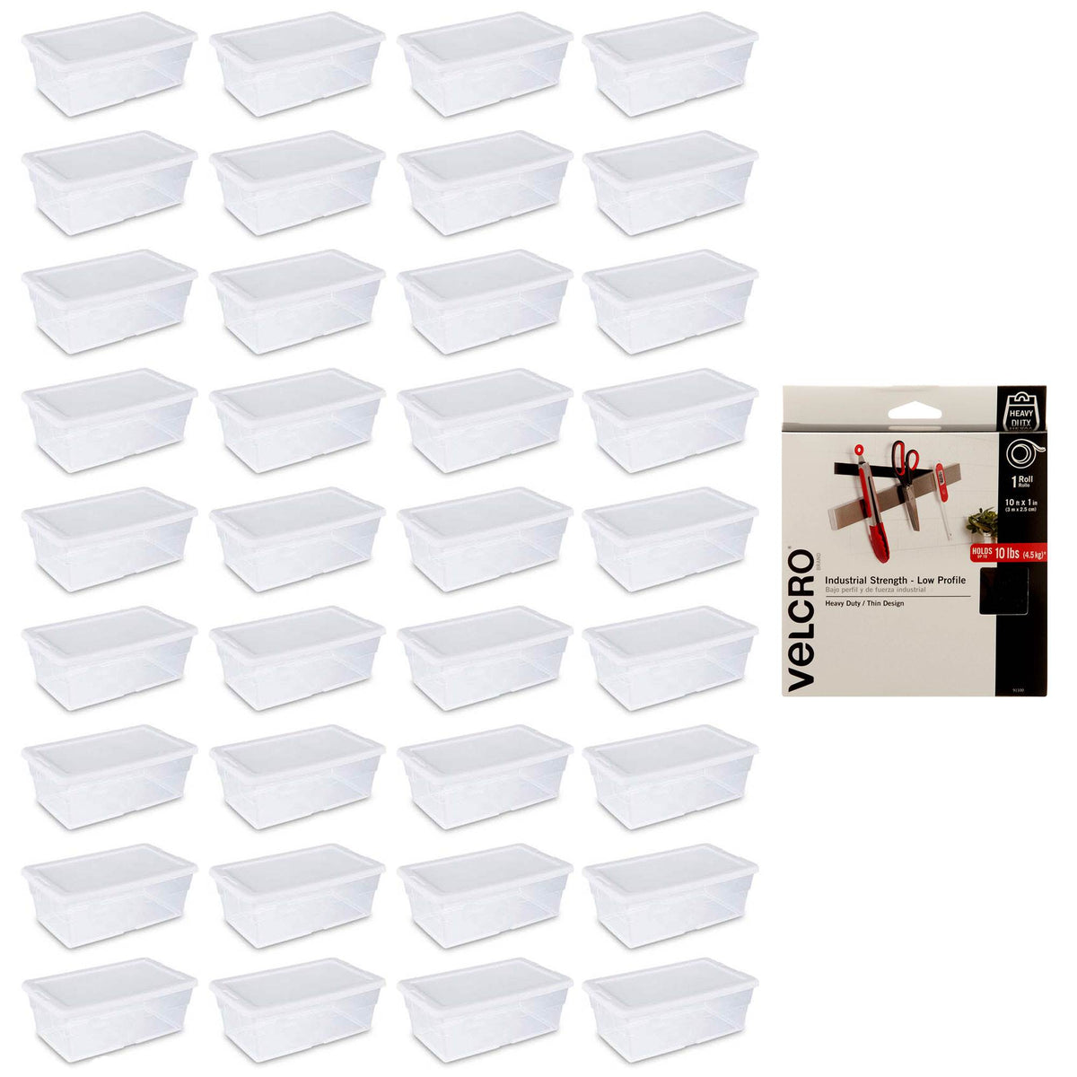 Sterilite 6 Quart Storage w/Lid (36 Pack) Bundled with VELCRO® Brand 10 Foot