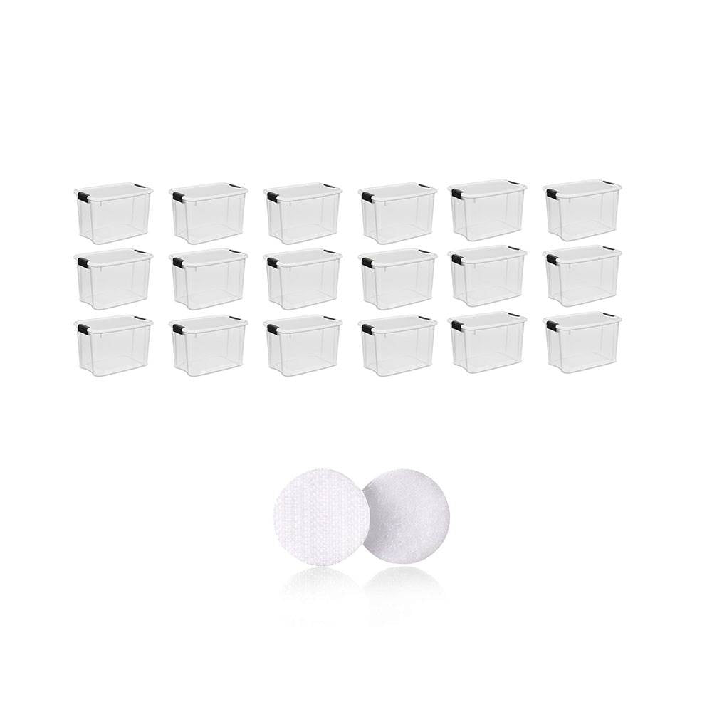 Sterilite 30 Quart Ultra Clear Plastic Storage Container (18 Pack) + Velcro Pads - VMInnovations