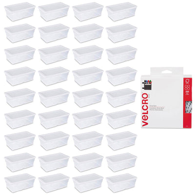 Sterilite 6 Quart Clear Plastic Storage Container Tote (36 Pack) + Velcro Coins