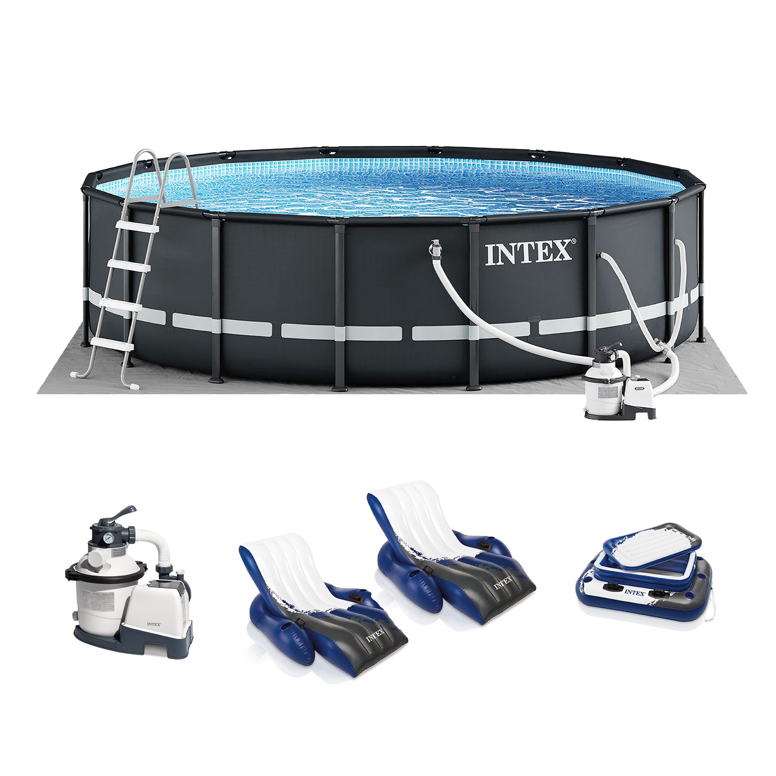 Intex 16ft x 48in Ultra XTR Round Frame Pool, Pump, Cooler, & Floats (2 Pack) - VMInnovations