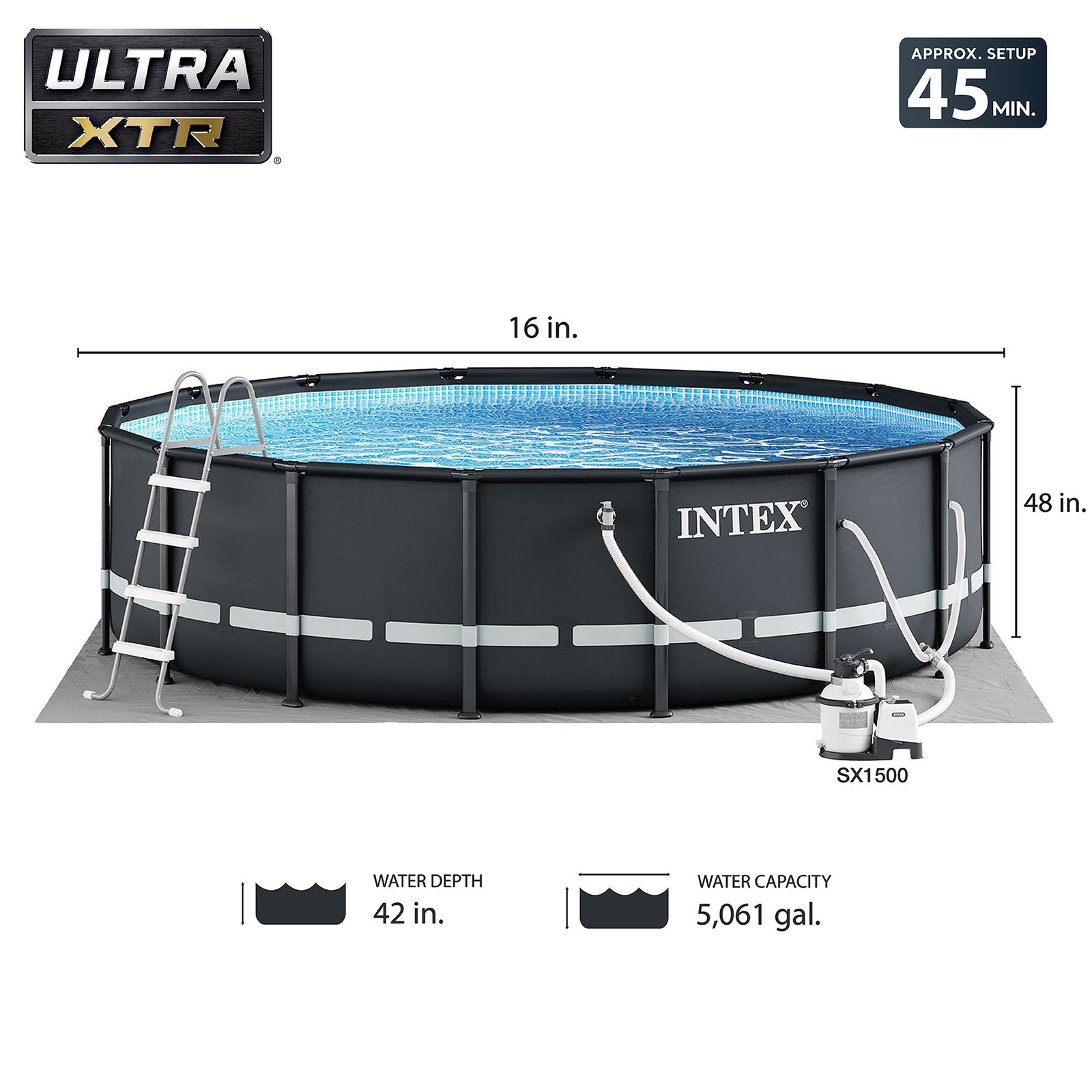 Intex 16ft x 48in Ultra XTR Round Frame Pool, Pump, Cooler, & Floats (2 Pack) - VMInnovations