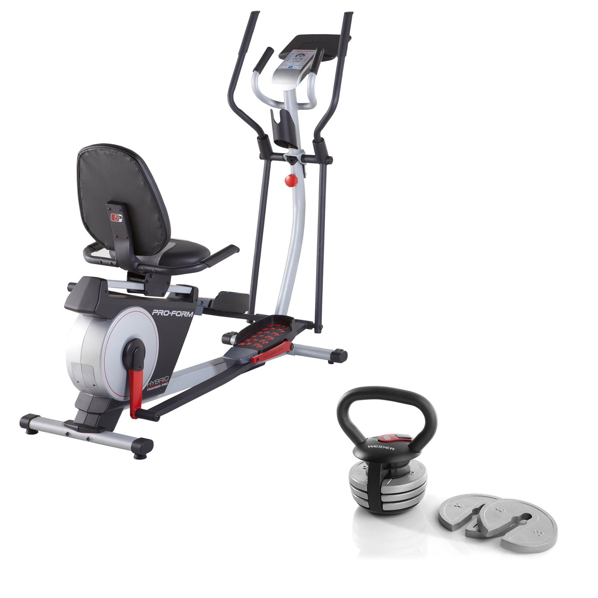 ProForm Hybrid Trainer Exercise Bike & Elliptical and Weider 40 Pound Kettlebell