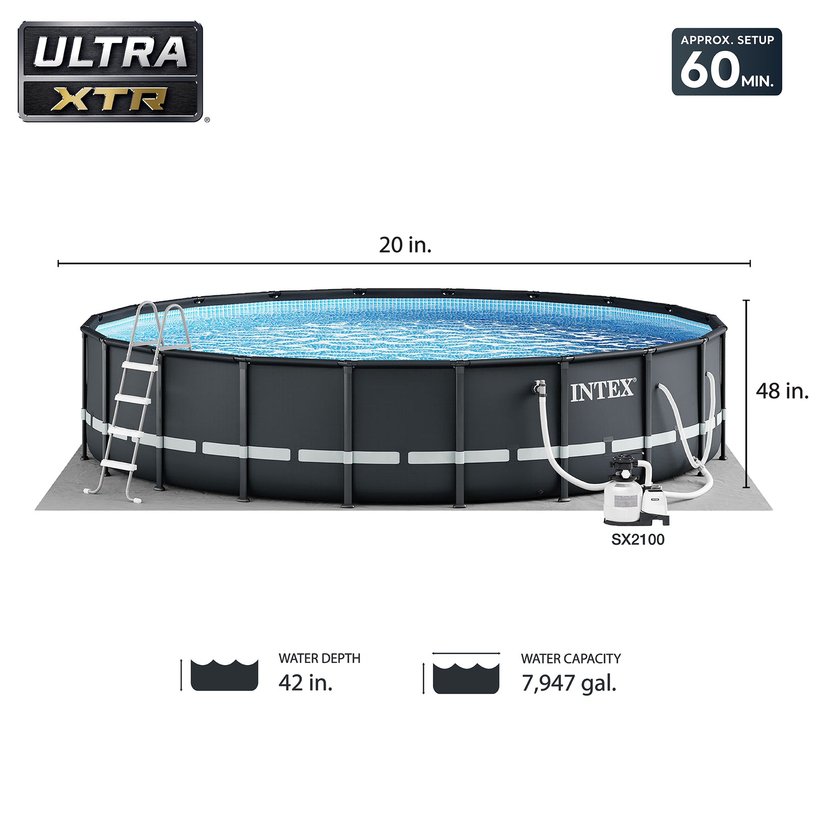 Intex 20ft x 48in Ultra XTR Round Pool, Pump, Ladder, Lounger (2 Pack), & Cooler - VMInnovations