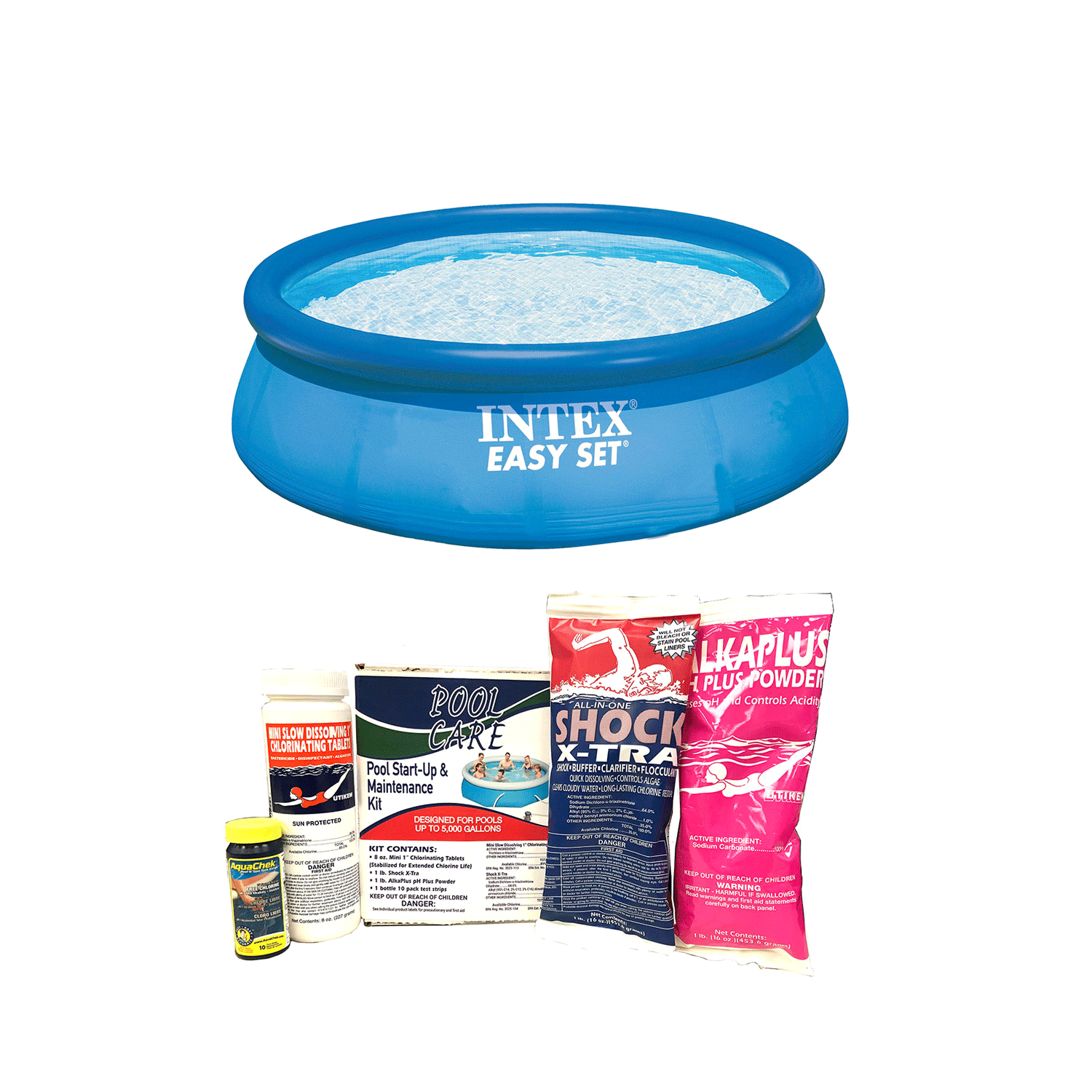 Intex 12ft x 30in Inflatable Above Ground Swimming Pool with Pool Chemical Kit