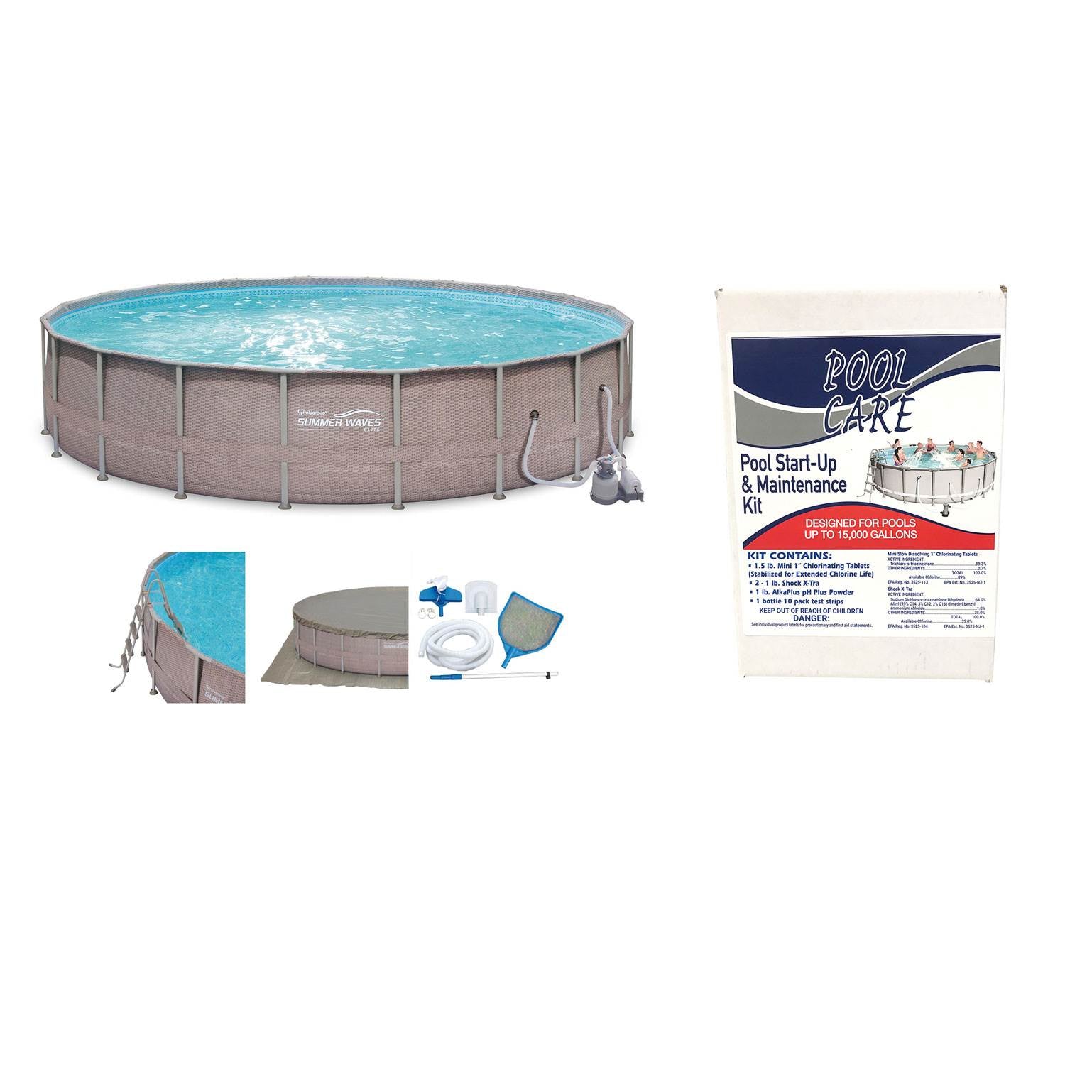 Summer Waves 24' x 52" Above Ground Pool Set + Qualco Chemical Maintenance Kit
