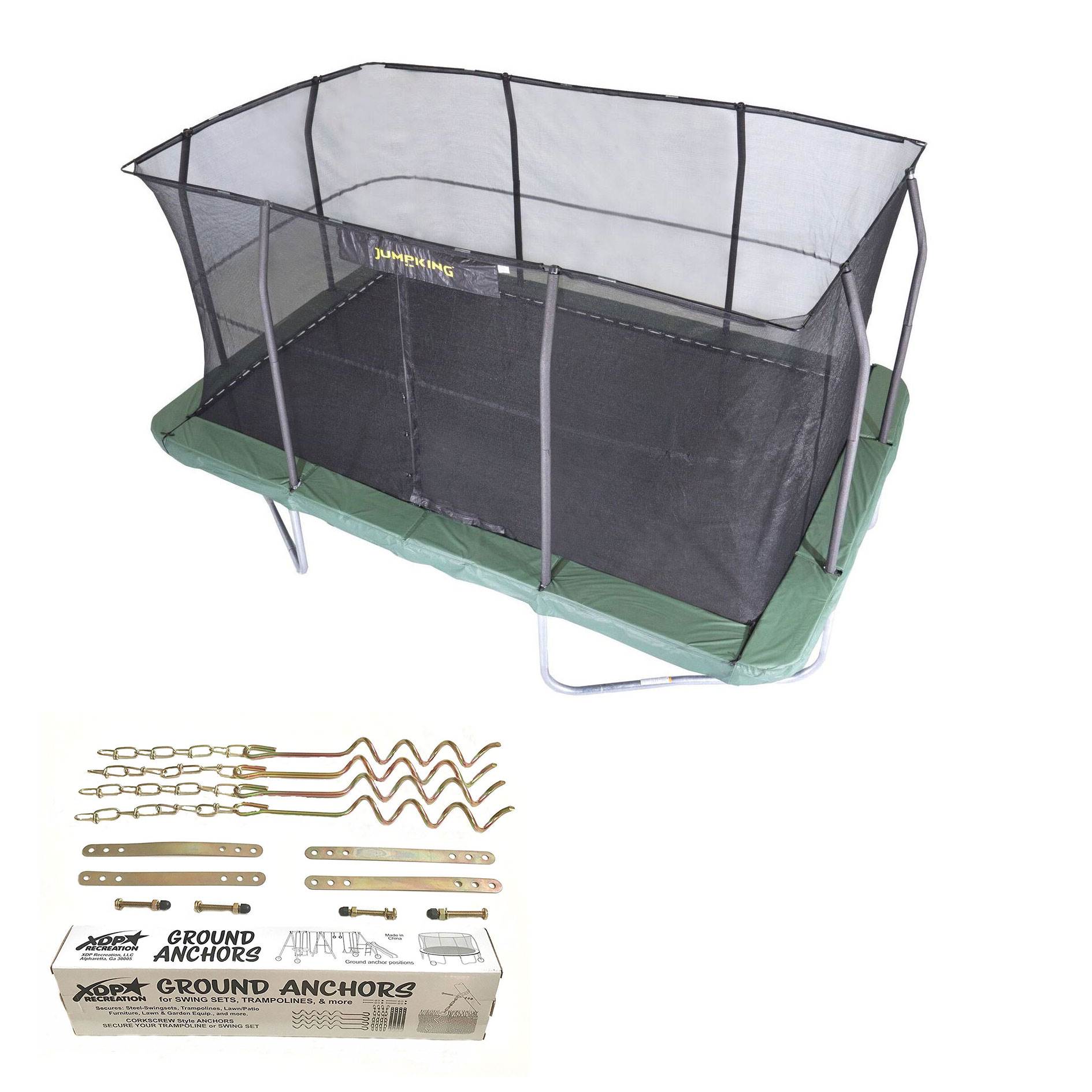 Jumpking 10 x 15-Foot Trampoline with Net and XDP Recreation Metal Anchor Kit