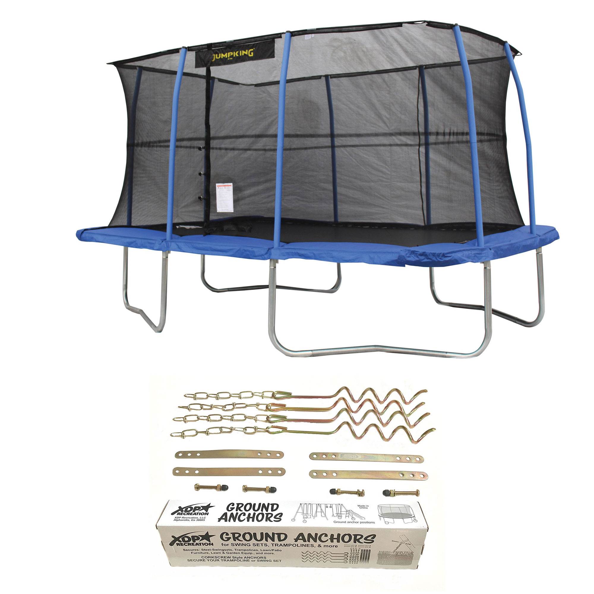 JumpKing 10 x 14" Trampoline with Safety Net and XDP Recreation Metal Anchor Kit