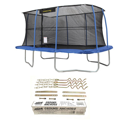 JumpKing 10 x 14" Trampoline with Safety Net and XDP Recreation Metal Anchor Kit
