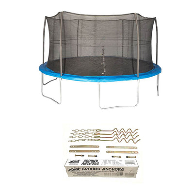 JumpKing 15 Foot Trampoline with Net and XDP Recreation Metal Ground Anchor Kit