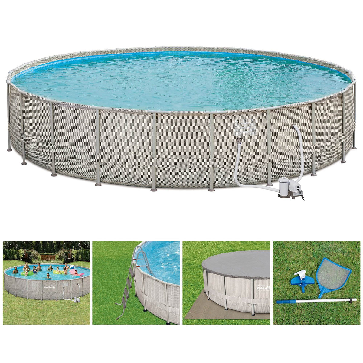 Summer Waves Elite Frame Swimming Pool + Qualco Pool Chemical Maintenance Kit