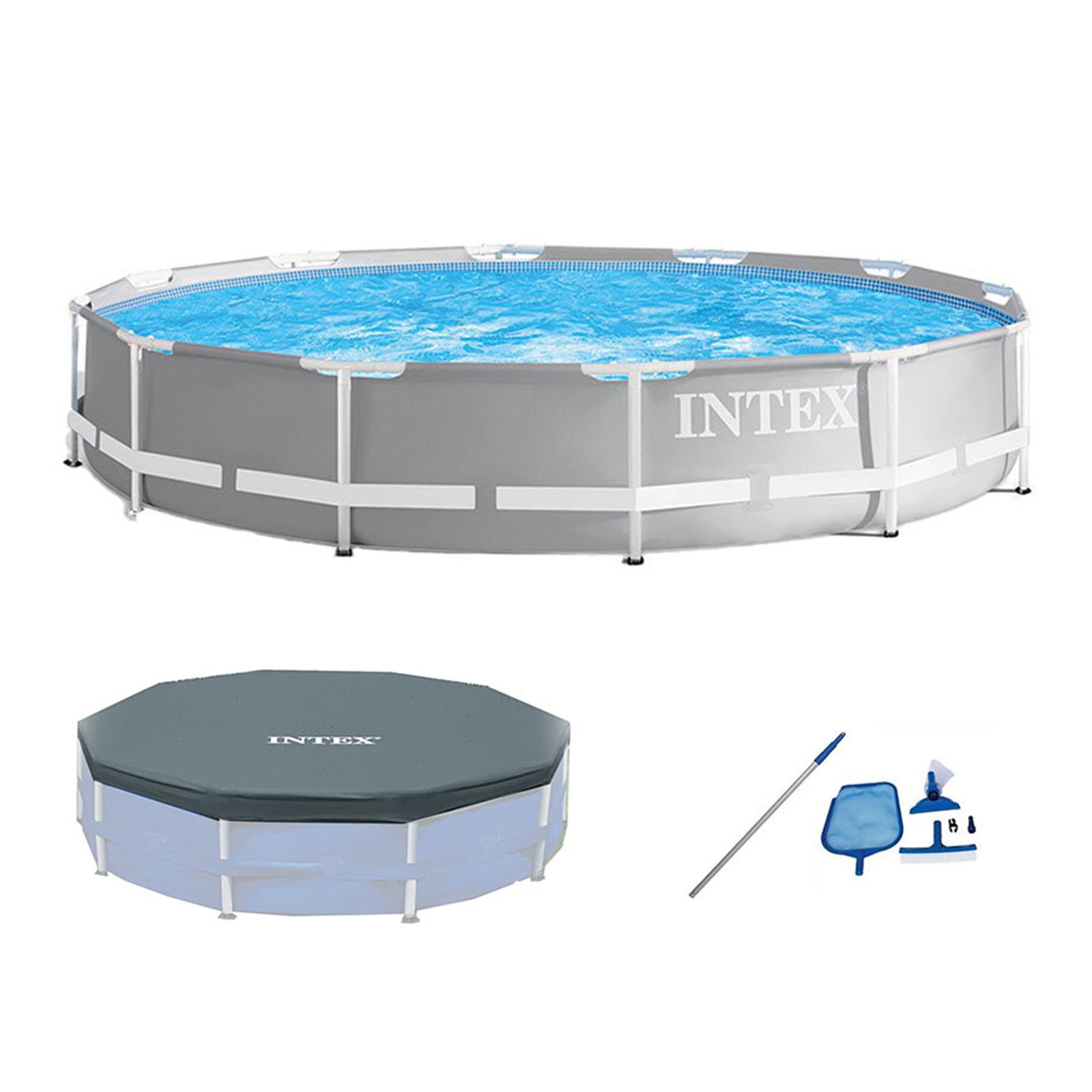 Intex 26711EH 12ft x 30in Prism Above Ground Pool Set w/ Cover & Maintenance Kit - VMInnovations
