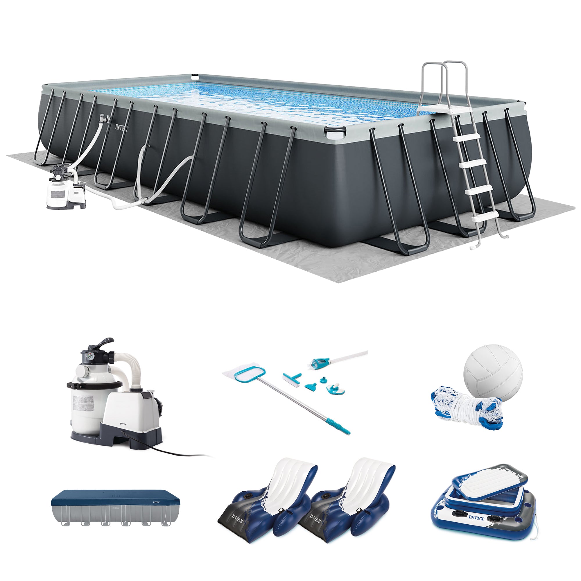 Intex 24ft x 12ft x 52in Ultra XTR Rectangular Pool, Floats (2 Pack), & Cooler - VMInnovations