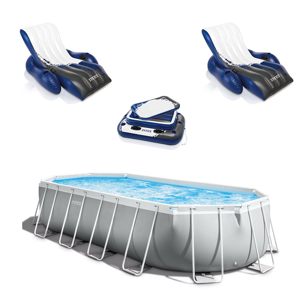Intex Prism Pool Set with Inflatable Loungers (2 Pack) and Inflatable Cooler - VMInnovations