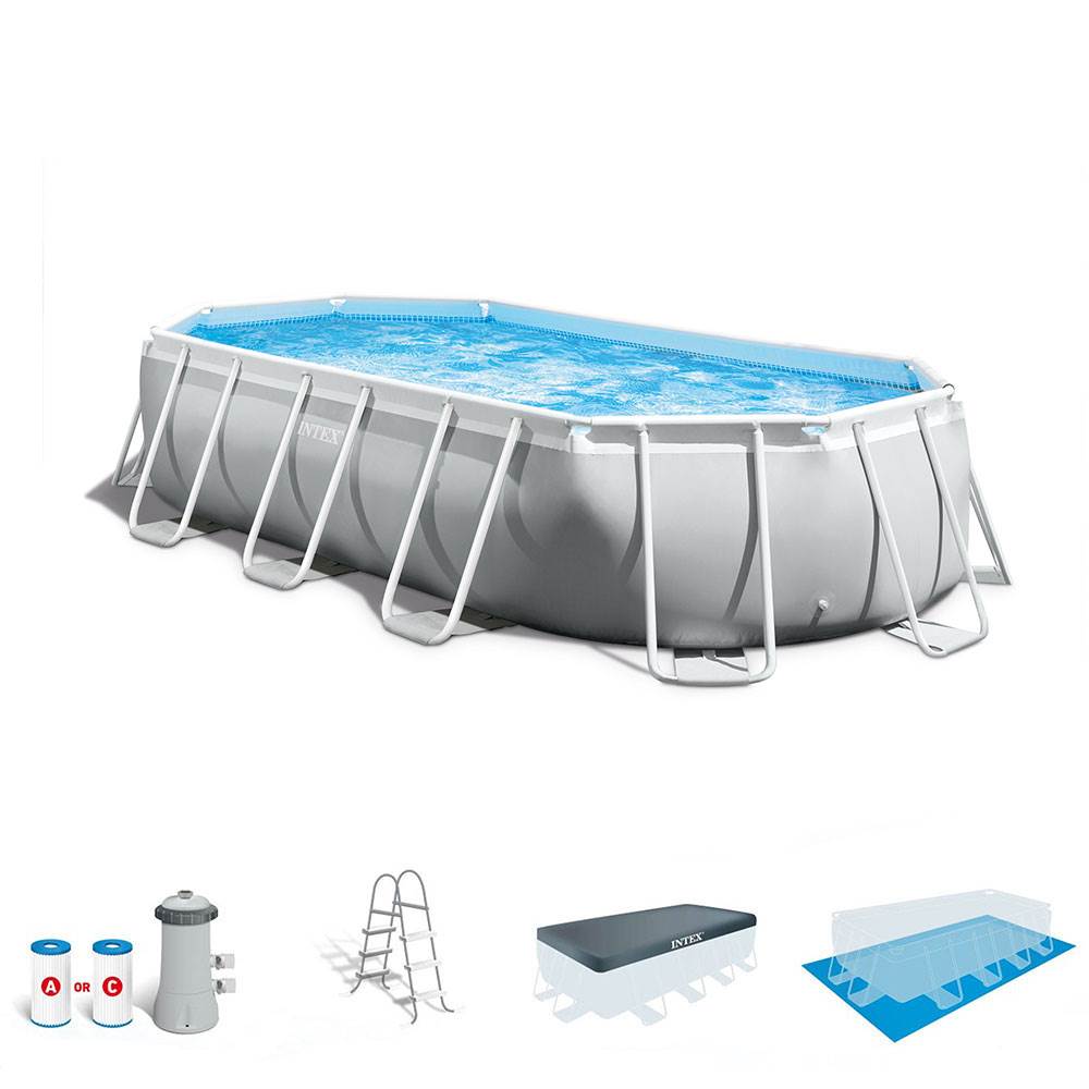 Intex 16.5ft x 9ft x 48in Oval Prism Pool and Cleaning Kit with Skimmer - VMInnovations