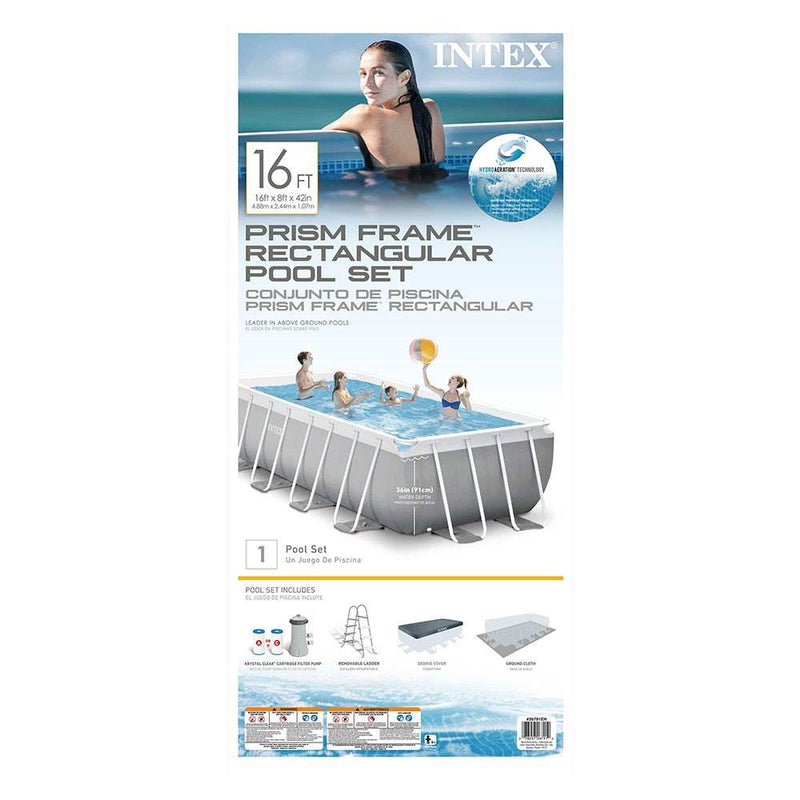 Intex 16ft x 3.5ft Above Ground Rectangular Frame Swimming Pool Set & Skimmer