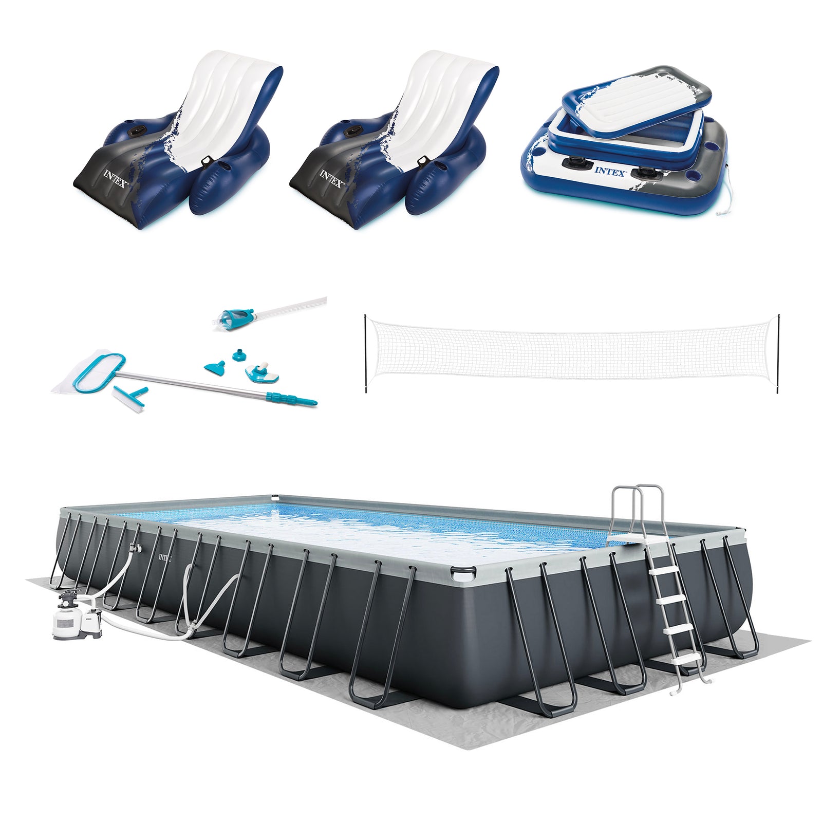 Intex 32' x 16' x 52" Ultra XTR Rectangular Pool w/ 2 Floating Chairs & Cooler - VMInnovations