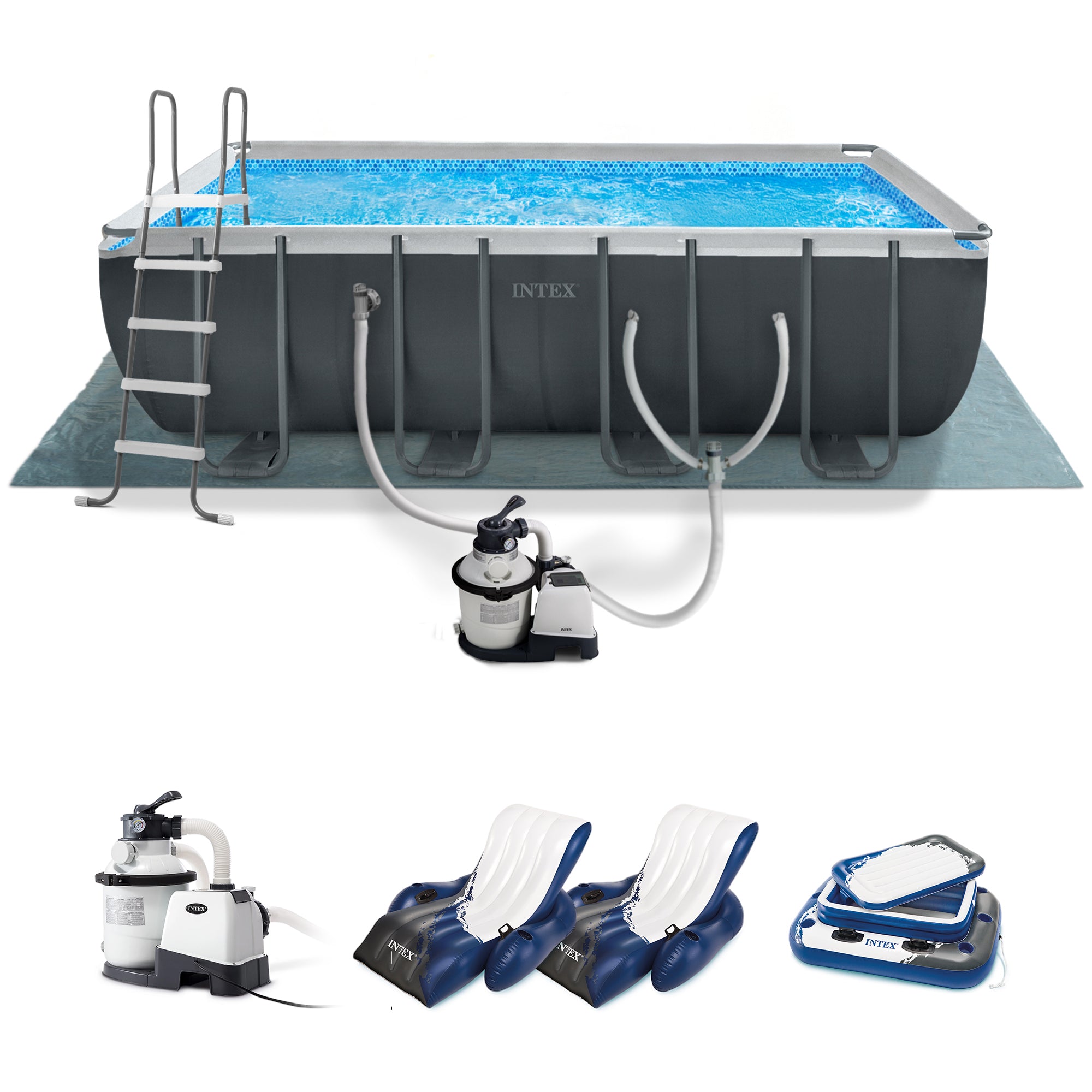Intex 18ft x 9ft x 52in Ultra XTR Rectangular Pool, Floats (2 Pack), and Cooler - VMInnovations