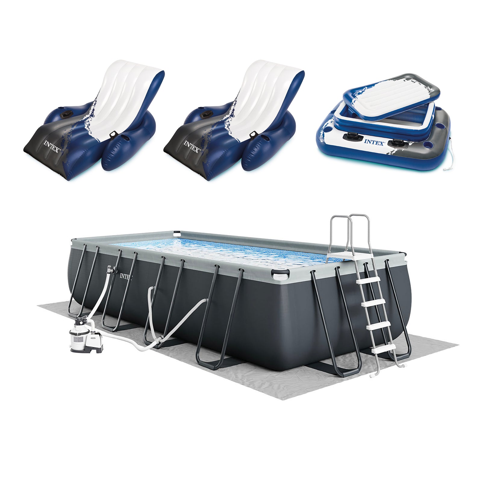 Intex 18ft x 9ft x 52in Ultra XTR Rectangular Pool, Floats (2 Pack), and Cooler - VMInnovations