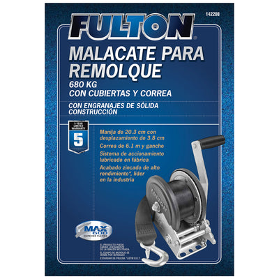 Fulton 142208 Single Speed Tow Winch with 20 Inch Strap, 1500 Pound Capacity - VMInnovations