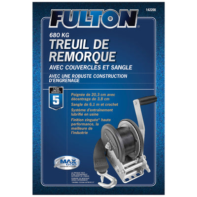 Fulton 142208 Single Speed Tow Winch with 20 Inch Strap, 1500 Pound Capacity - VMInnovations