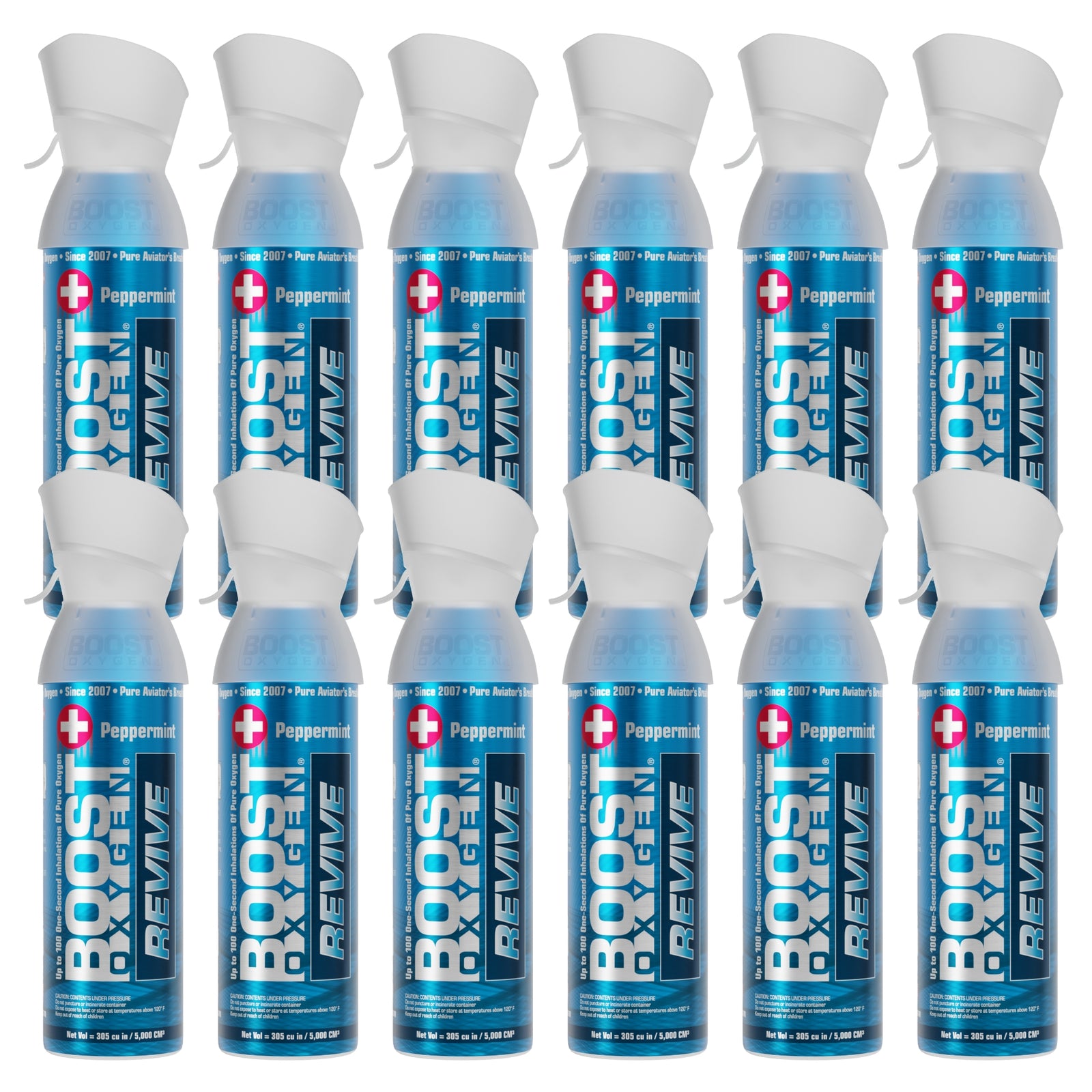 Boost Oxygen Natural Portable 5 Liter Pure Oxygen Canister Peppermint (12 Pack) - VMInnovations