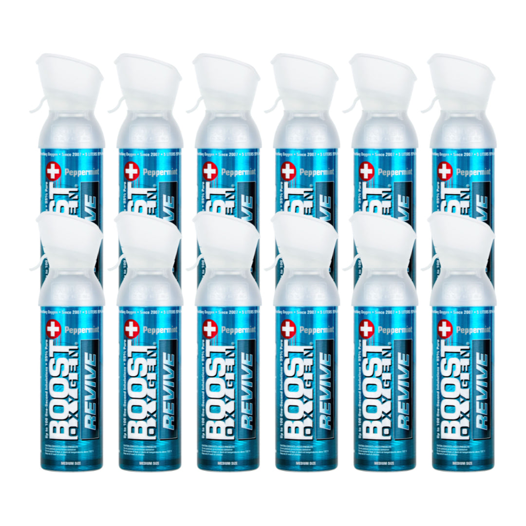 Boost Oxygen Natural Portable 5 Liter Pure Oxygen Canister Peppermint (12 Pack)