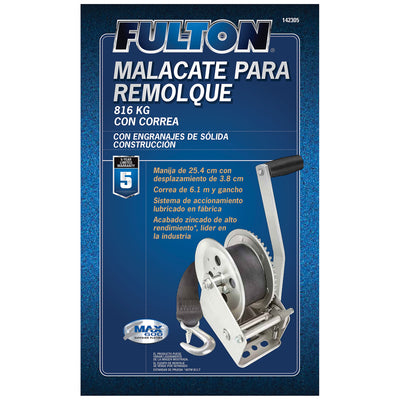 Fulton Single Speed Tow Winch with 20 Inch Strap, 1800LB Capacity (Open Box)
