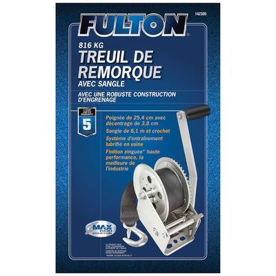 Fulton Single Speed Tow Winch with 20 Inch Strap, 1800LB Capacity (Open Box)