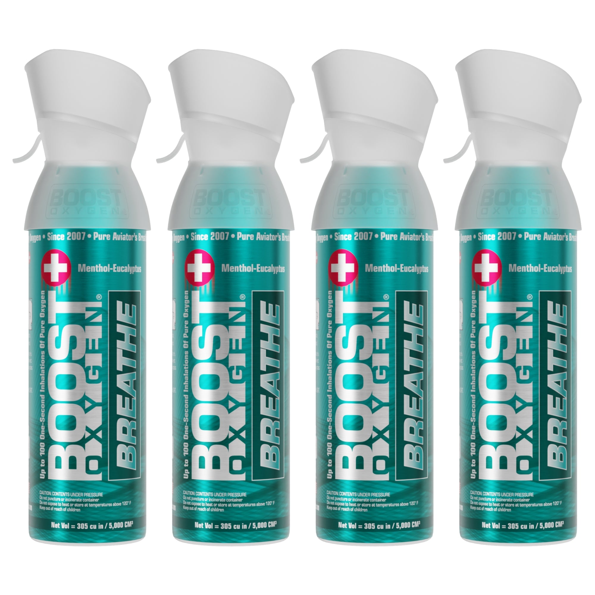 Boost Oxygen Natural Portable 5-Liter Pure Oxygen Canister, Menthol (4 Pack) - VMInnovations