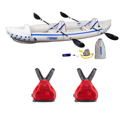 Sea Eagle 370 Pro Inflatable Kayak w/ NRS Adult Large Life Vest (2 Pack) - VMInnovations