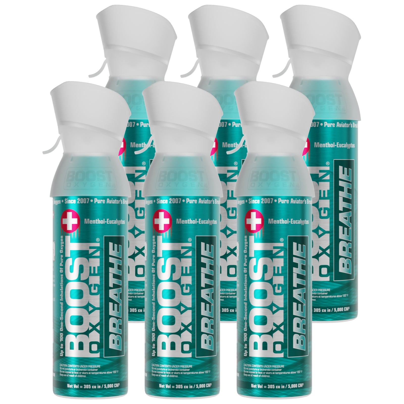 Boost Oxygen Natural Portable 5-Liter Pure Oxygen Canister, Menthol (6 Pack) - VMInnovations
