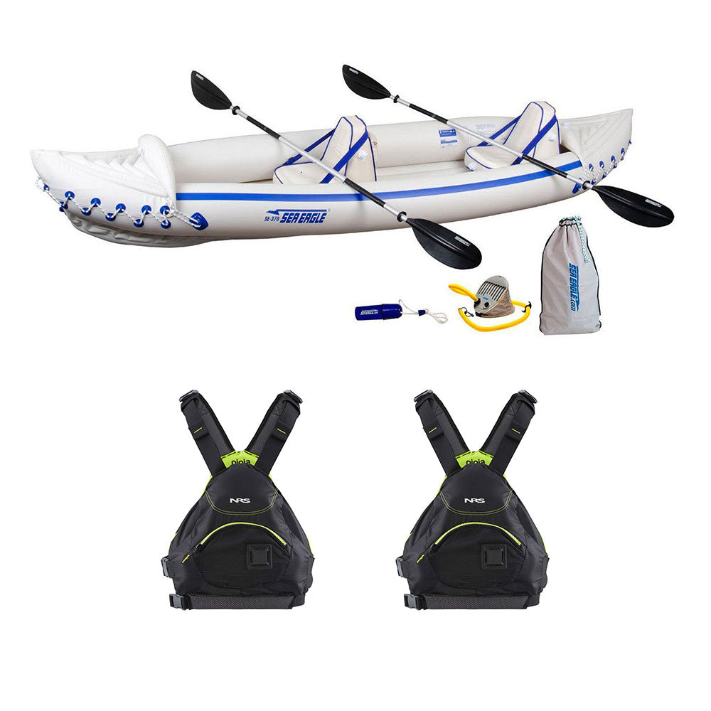 Sea Eagle 370 Pro Inflatable Kayak with NRS Small/Medium Life Vest (2 Pack)