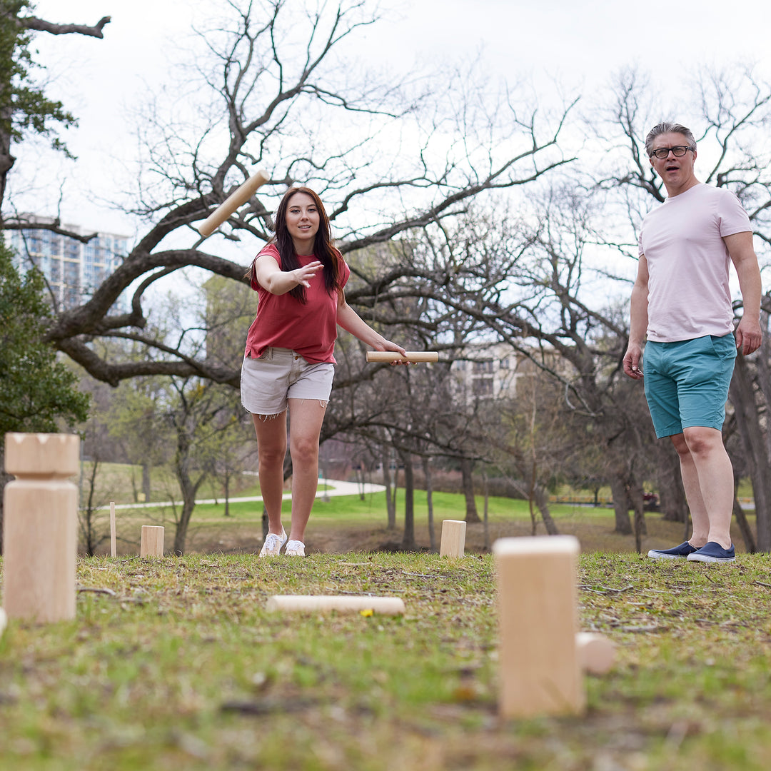 YardGames Kubb Premium Wooden Outdoor Backyard Game Set w/ Carrying Storage Bag