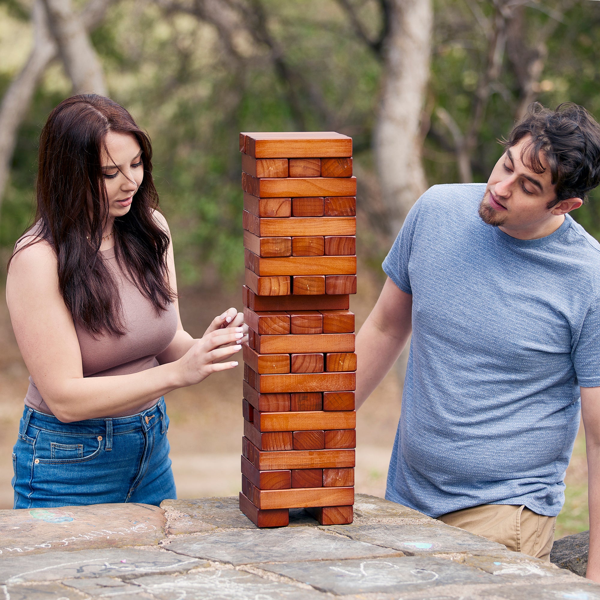 YardGames Large Timbers Wood Stacking Game w/ 56 Stained Pine Blocks (Open Box) - VMInnovations