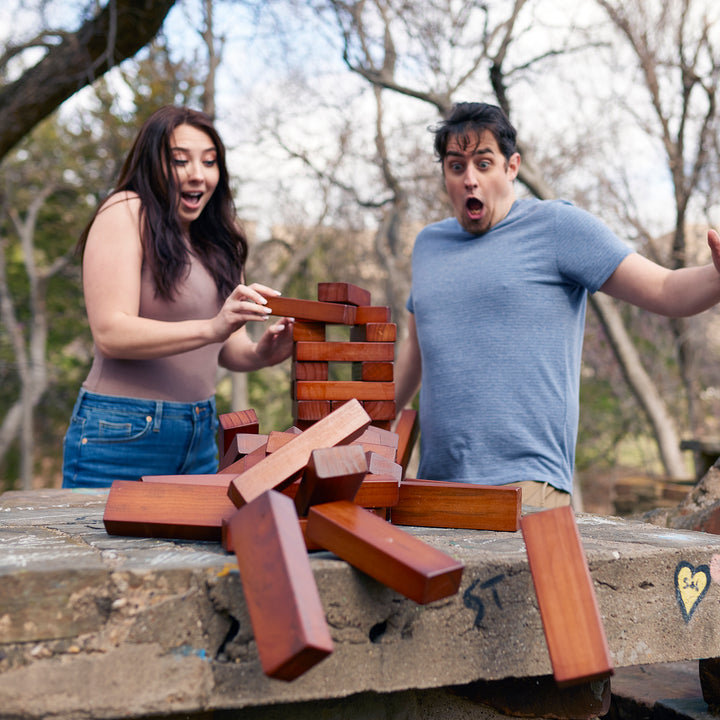 YardGames Giant Tumbling Timbers Wood Stacking Game w/ 56 Pine Blocks (Open Box) - VMInnovations