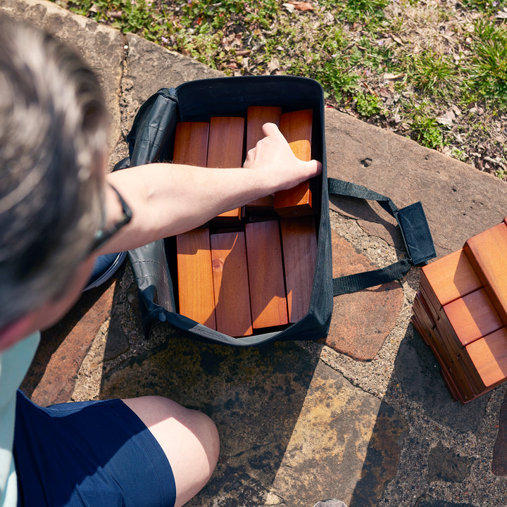 YardGames Giant Tumbling Timbers Game with 56 Stained Pine Blocks (Used)