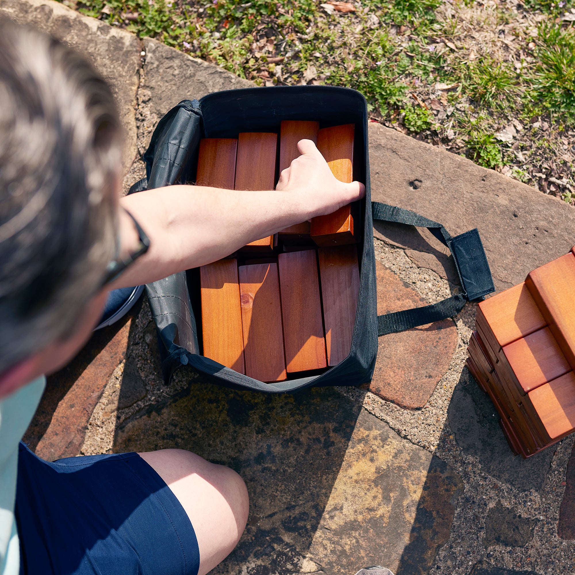 YardGames Large Timbers Wood Stacking Game w/ 56 Stained Pine Blocks (Open Box) - VMInnovations