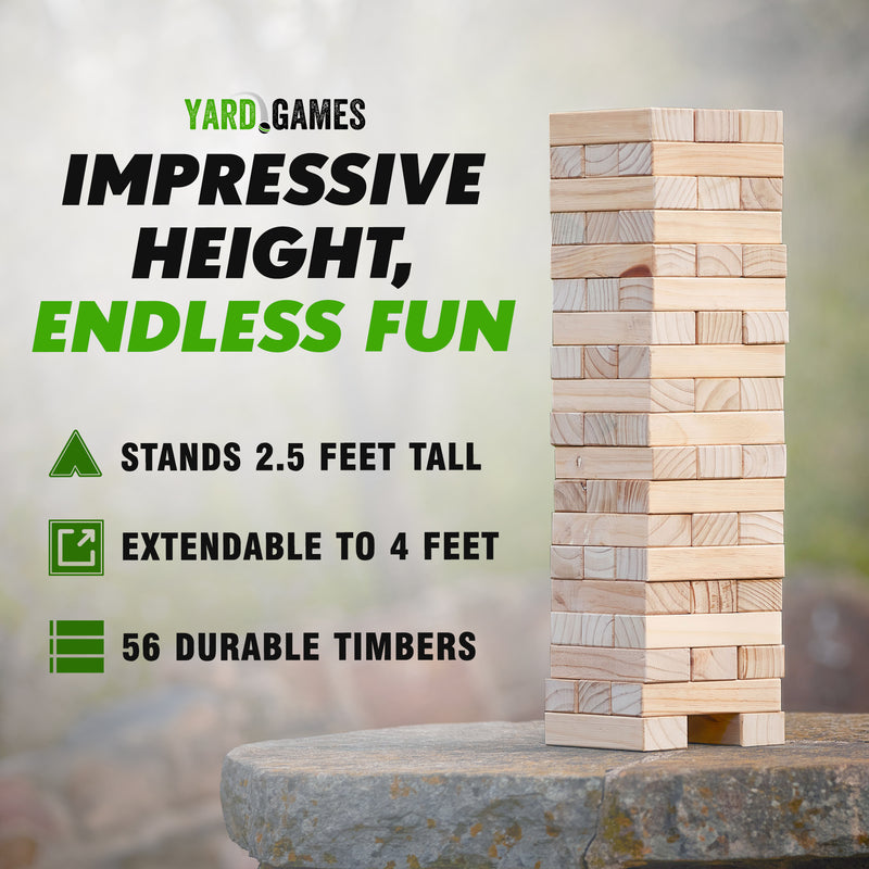 Yard Games Giant Tumbling Timbers 30" Wood Block Stacking Game w/ Case, Natural