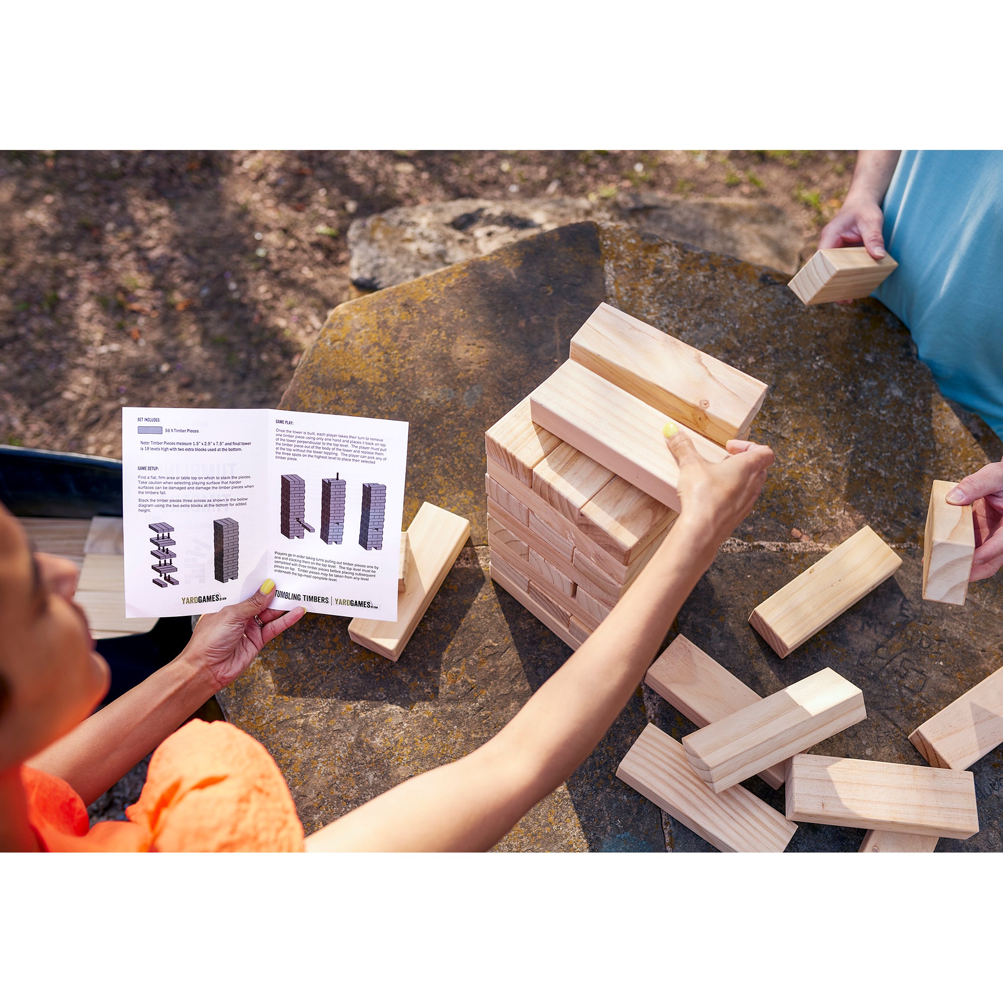 YardGames Giant Tumbling Timbers Outdoor Game Bundle w/ 4 in a Row & Jumbo Dice