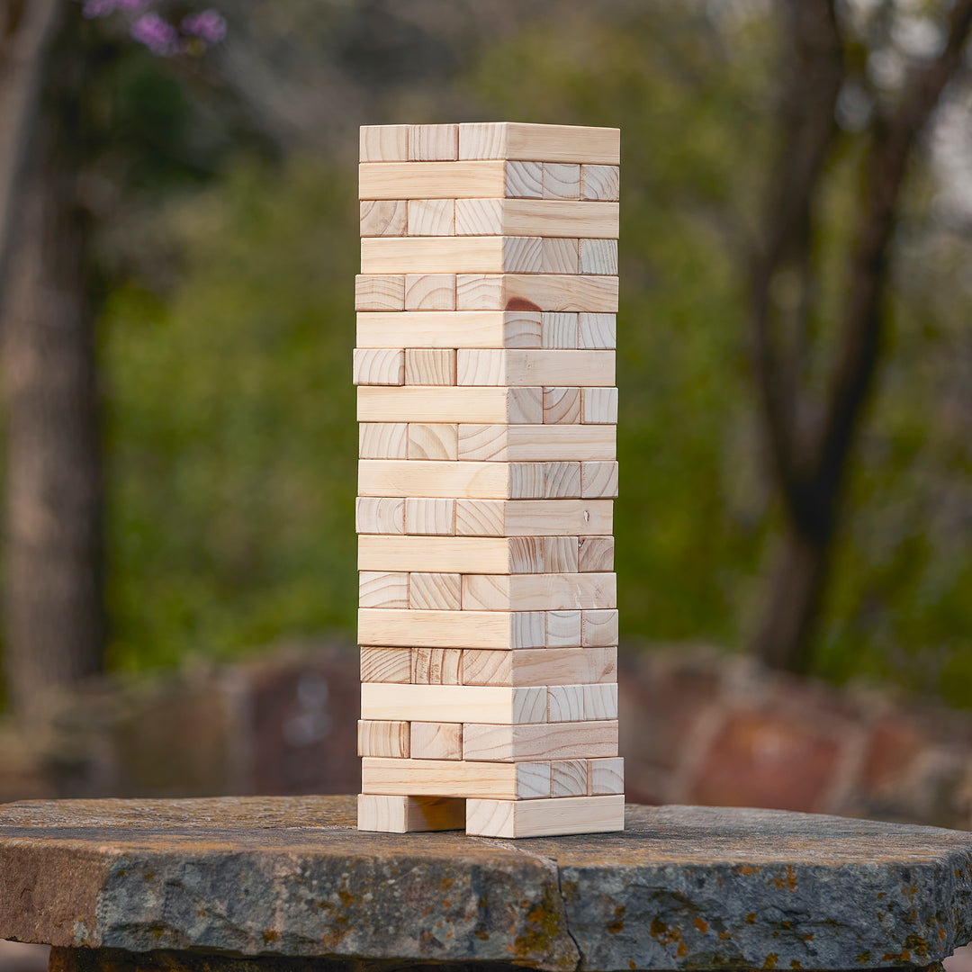 YardGames Giant Tumbling Timbers Wood Stacking Game Bundle with 4 in a Row Game