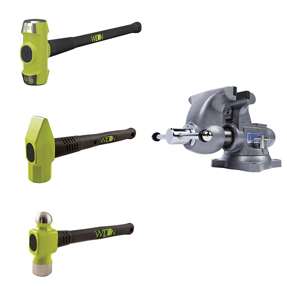 Wilton Tradesman 1765 Steel Anvil Work Bench Vise w/ 3 Piece Hammer Kit Set