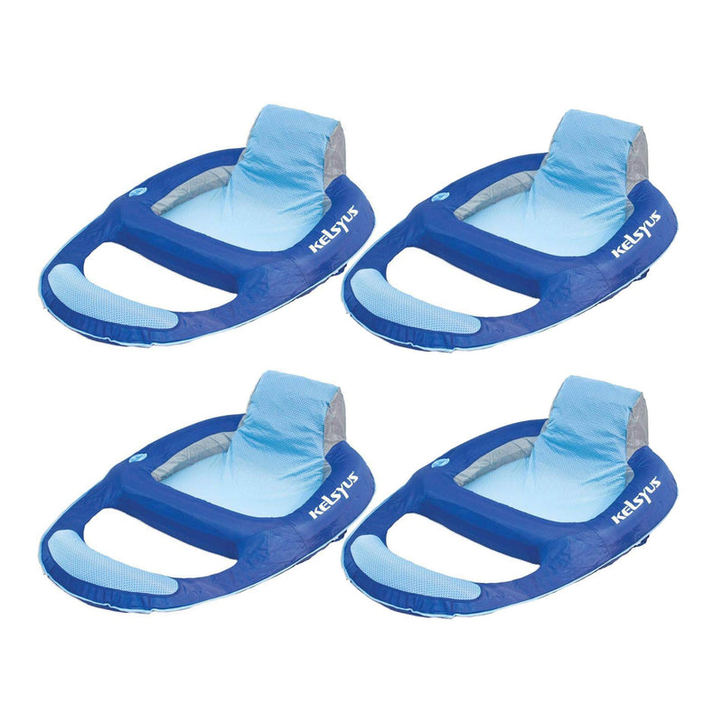 Kelsyus Floating Pool Lounger Chaise Inflatable Chair w/Cup Holder, Blue (4Pack)