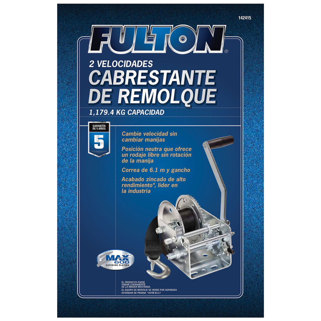 Fulton Dual Speed Tow Winch with 20 Inch Strap, 2,600 Pound Capacity (Open Box) - VMInnovations