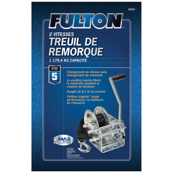 Fulton Dual Speed Tow Winch with 20 Inch Strap, 2,600 Pound Capacity (Open Box) - VMInnovations